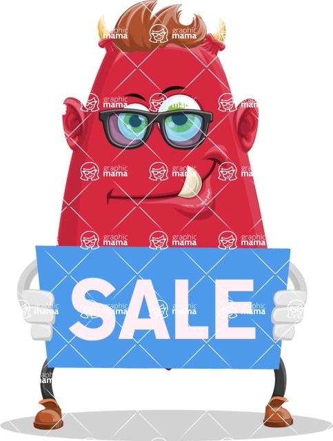 Business Monster Cartoon Character - Business Monster Cartoon with Sale Banner 1